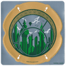 Plastic Round Leaded Window with Gold Frame, Green and Dark Green Emerald City Skyline Pattern
