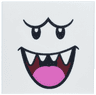 Tile 6 x 6 with Bottom Tubes with Black Eyes and Eyebrows, Dark Red Open Mouth Smile with Sharp Teeth and Dark Pink Tongue Pattern (Super Mario King Boo Face)
