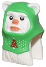 Minifigure, Head, Modified SW Ewok with Molded Bright Green Hood and Printed Black Eyes, Nougat Nose and Lips, and Red Christmas Tree Pattern