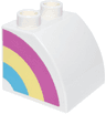 Duplo, Brick 2 x 2 x 1 1/2 Slope Curved with Dark Pink, Bright Light Yellow, and Medium Azure Rainbow Half Pattern Model Left Side