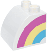Duplo, Brick 2 x 2 x 1 1/2 Slope Curved with Dark Pink, Bright Light Yellow, and Medium Azure Rainbow Half Pattern Model Right Side
