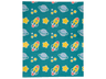 Duplo, Cloth Blanket 8 x 10 cm with Space Rockets, Stars and Planets on Dark Turquoise Background Pattern
