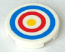 Tile, Round 2 x 2 with Bottom Stud Holder with Blue and Red Circles and Yellow Dot Archery Target Pattern