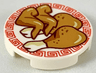 Tile, Round 2 x 2 with Bottom Stud Holder with Medium Nougat Chicken Wings and Legs on Plate with Red Border Pattern