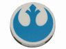 Tile, Round 2 x 2 with Bottom Stud Holder with Blue SW Rebel Alliance Symbol Pattern