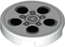 Tile, Round 2 x 2 with Bottom Stud Holder with Alloy Wheel with Black and Silver Circles Pattern