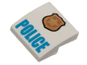 Slope, Curved 2 x 2 x 2/3 with Gold and Copper Badge with Star and Black Outline, Blue 'POLICE' Pattern