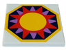 Tile 4 x 4 with Yellow, Magenta and Medium Lavender Sun on Dark Blue Octagon Background with Yellow Edge Pattern