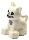 Duplo Cat Kitten Sitting with Black Eyes and Whiskers and Dark Bluish Gray Chest and Nose Pattern