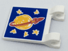 Flag 2 x 2 Square with Drawn Classic Space Logo and 5 Bright Light Orange Stars on Blue Background Pattern