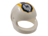 Minifigure, Headgear Helmet Motorcycle (Standard) with Gear Racing Team Logo in Octagon and Dark Blue Stripe Pattern