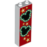Brick 1 x 2 x 5 with Black Mickey Mouse Logos with Dark Turquoise Border and Yellow and White Stars on Red Background Pattern