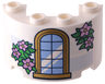 Cylinder Half 2 x 4 x 2 with 1 x 2 Cutout with Gold Trim Window and Green Leaves with Metallic Pink Flowers Pattern