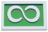 Tile 2 x 3 with White Infinity Symbol on Bright Green Background with Dark Green and Medium Nougat Lines Pattern