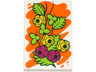 Tile 2 x 3 with Painting of Yellow and Magenta Flowers with Lime Leaves on Orange Background Pattern (BAM)