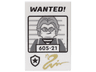 Tile 2 x 3 with Black 'WANTED!' and Dark Bluish Gray Minifigure with '605-21', Gold Snake Signature with Crown Pattern