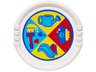 Duplo Utensil Disk with Blue Circle, Red Paint Brush, Yellow Pet Food in Bowl with Paw Print, Medium Azure Watering Can and Slide in Quarter Circles Pattern