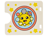 Duplo Door / Window Pane 1 x 4 x 3 with Semi Oval Cutout with Yellow Stars and Dots, Sun with Face and Planets in Coral Ring Pattern