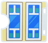 Duplo Door / Window Pane 1 x 4 x 3 with Dark Tan Frame, Dark Turquoise, Dark Azure and Blue Glass on Bright Yellow Background Pattern