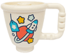 Duplo Utensil Cup with Stud Inside with Medium Azure Rocket and Price Tag, Coral Planet, Bright Light Orange and Light Aqua Stars Pattern