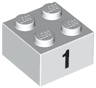 Brick 2 x 2 with Black Number 1 Pattern