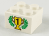 Brick 2 x 2 with Black Number 1 on Yellow Trophy Cup, Green Laurels Pattern