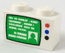 Brick 1 x 2 with Green TV Screen and Red, Blue, and Black Buttons Pattern