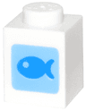 Brick 1 x 1 with Dark Azure Fish on Medium Blue Square Pattern (Animal Crossing Fish Bait)