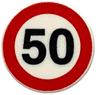 Road Sign 2 x 2 Round with Clip with Black '50' in Red Circle Pattern