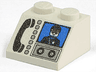 Slope 45 2 x 2 with Black Phone, Light Gray Buttons, and Minifigure on Blue Screen Pattern