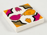 Tile 2 x 2 with Bird, Fish, Flowers in Quatrefoil Magenta/Gold/Medium Orange Pattern