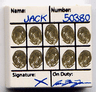 Tile 2 x 2 with Fingerprints, 'Name:', 'JACK', 'Number:', '50380', 'Signature:', and 'On Duty:' Pattern