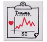 Tile 2 x 2 with Black 'Dawes' and 'SI' and Red Heart and Jagged Line on Medical Chart Clipboard Pattern