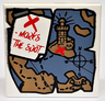 Tile 2 x 2 with Map Treasure with Paper with 'X - MARKS THE SPOT' Pattern