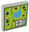 Tile 2 x 2 with Map Heartlake Park, Trees, Compass and Medium Azure Heart on Lime Background Pattern