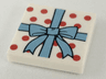 Tile 2 x 2 with Metallic Light Blue Ribbon with Bow, Red Polka Dots Pattern
