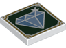 Tile 2 x 2 with Sparkling Medium Blue and Bright Light Blue Diamond Jewel on Dark Green Background with Gold Frame Pattern