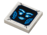 Tile 2 x 2 with Dark Azure and White Eyebrows, Eyes, Lips, and Circuitry on Black Screen Pattern (Pixal Bot Face)