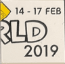 Tile 2 x 2 with LEGO World Logo Right Half, '14-17 FEB', 'RLD' and '2019' Pattern