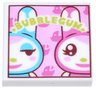 Tile 2 x 2 with Medium Azure and Dark Pink Rabbits, Lime 'BUBBLE GUM' on Bright Pink Background Pattern (Animal Crossing K.K. Slider Album Cover)