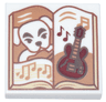Tile 2 x 2 with Open Book with White Dog, Dark Red Guitar, and Medium Nougat Music Notes Pattern (Animal Crossing K.K. Slider)