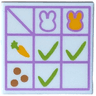 Tile 2 x 2 with Check Boxes, Medium Lavender Grid, Bright Light Orange and Lime Carrot, Medium Nougat Dots, Bunny / Rabbit Heads Pattern (Food Chart)