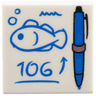 Tile 2 x 2 with Blue Pen with Metallic Pink Ring, Written Fish, Arrow, and '106' Pattern