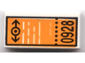 Tile 1 x 2 with Orange Ticket with Black Train Logo and '0928' Pattern