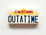 Tile 1 x 2 with Red and Dark Blue 'CALIFORNIA OUTATIME' and Yellow Sun Pattern