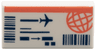 Tile 1 x 2 with Airline Ticket with Coral Wire Frame Globe and Stripe, Black Barcodes, Lines, Arrow and Airplane Pattern