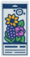 Tile 1 x 2 with Seed Packet with Dark Blue Lines and Bright Light Orange, Dark Pink and Medium Lavender Flowers with Bright Green Leaves Pattern