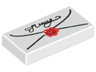 Tile 1 x 2 with Envelope with Red Wax Seal and Black Script Pattern