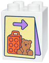 Duplo, Brick 2 x 2 x 2 with Bright Light Yellow Sign, Medium Lavender Arrow, Reddish Orange Rolling Luggage, Medium Nougat Teddy Bear Pattern