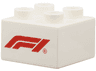 Duplo, Brick 2 x 2 with Formula 1 Logo Stylized Red 'F1' Pattern